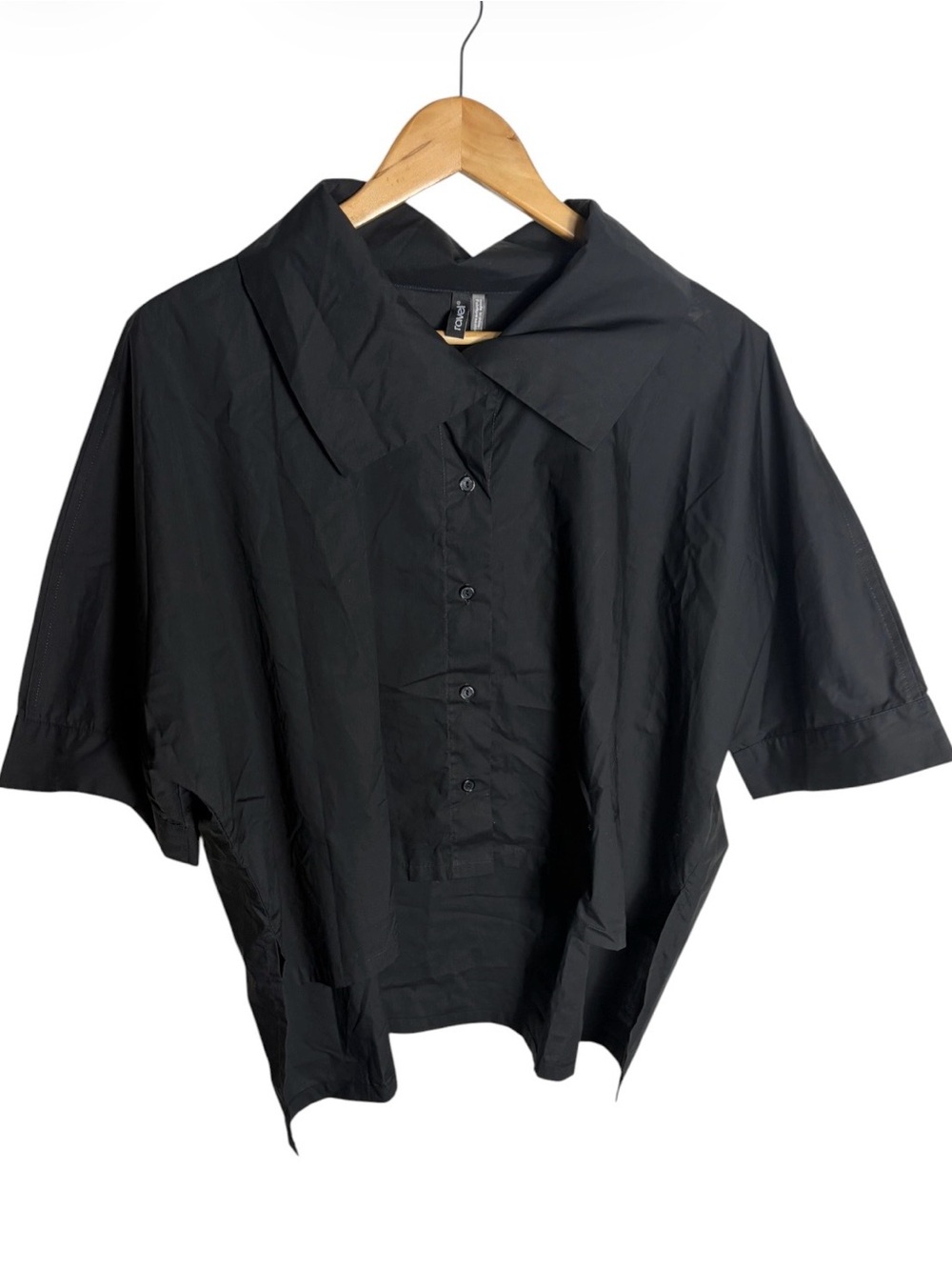 Black boxy hi/ low hem avant garde collared blouse one size fits all